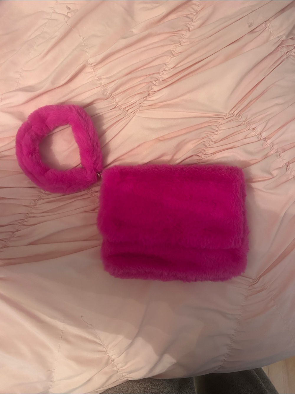 Banana Republic Hot Pink Faux Fur Wristlet Clutch